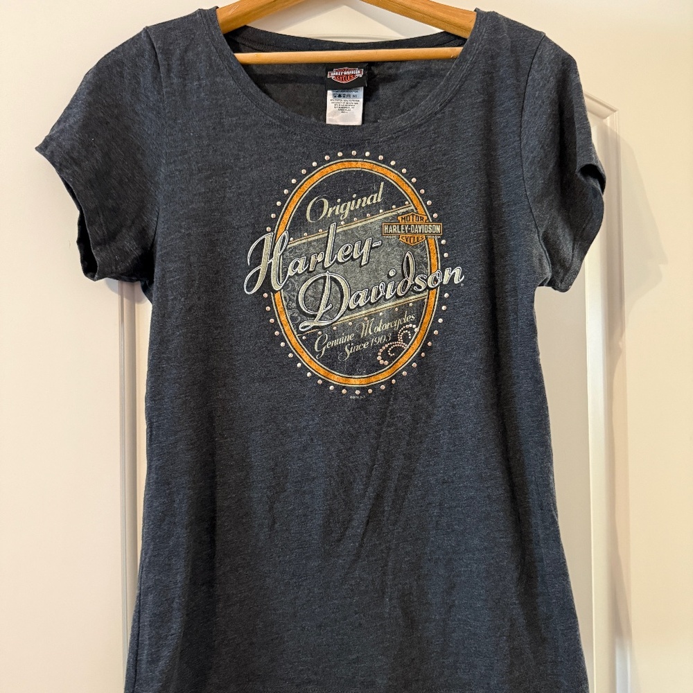 Harley Davidson Womens T-shirt, studs, size Large